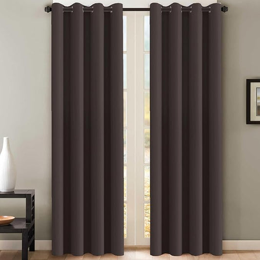H.VERSAILTEX Brown Blackout Curtains 2 Panels Room Darkening Curtains Window Panel Drapes Kitchen Curtains- (Chocolate Brown Color)- 52 inch Wide by 84 inch Long Solid Pattern, Grommet Top