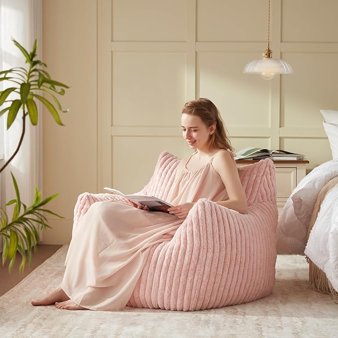 Giant Bean Bag Chairs for Adults Teens, Large Bean Bag Sofa Chairs with Filling Comfy Fuzzy BeanBag Chair with Armrests for Bedroom Living Room Reading