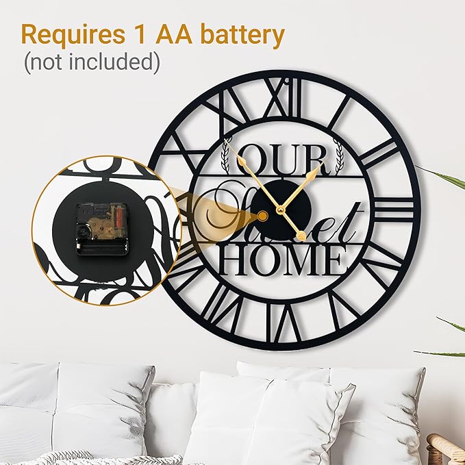 20inches/50cm Wall Clocks Roman Numeral Battery Powered No Ticking Silent Modern Unique Metal Wall ClocksSuitable Living Room Kitchen Bedroom Fireplace Office Farmhouse