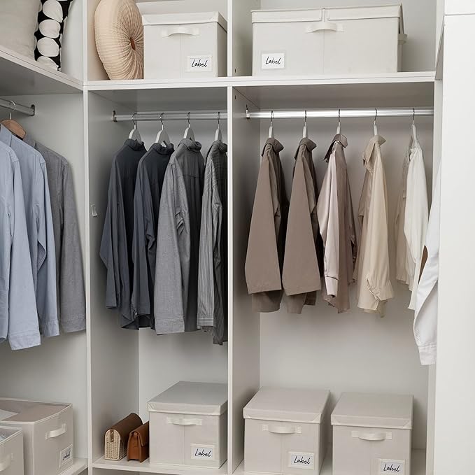 GRANNY SAYS Fabric Storage Bin with Lid, Decorative Storage Box for Shelves, Container Storage Basket Organizer, Closet Bins with Lids for Organizing, Jumbo, Ivory, 1-Pack