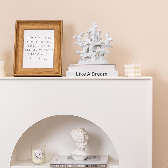 7.1" H White Coral Decor, Resin Statue, Nautical Decorations for Home, Bedroom, Bathroom, Living Room, Beach/Coastal/Ocean Themed Cabinet Shelf Tabletop Decor