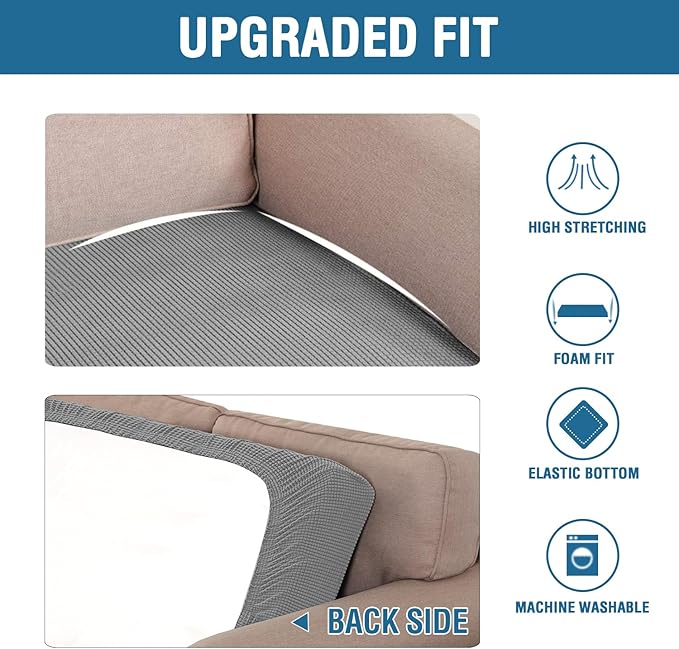 H.VERSAILTEX Super Stretch Individual Seat Cushion Covers Sofa Covers Couch Cushion Covers Slipcover Sets Thick Jacquard Textured Twill Fabric (1 Piece Loveseat Cushion Cover, Dove)