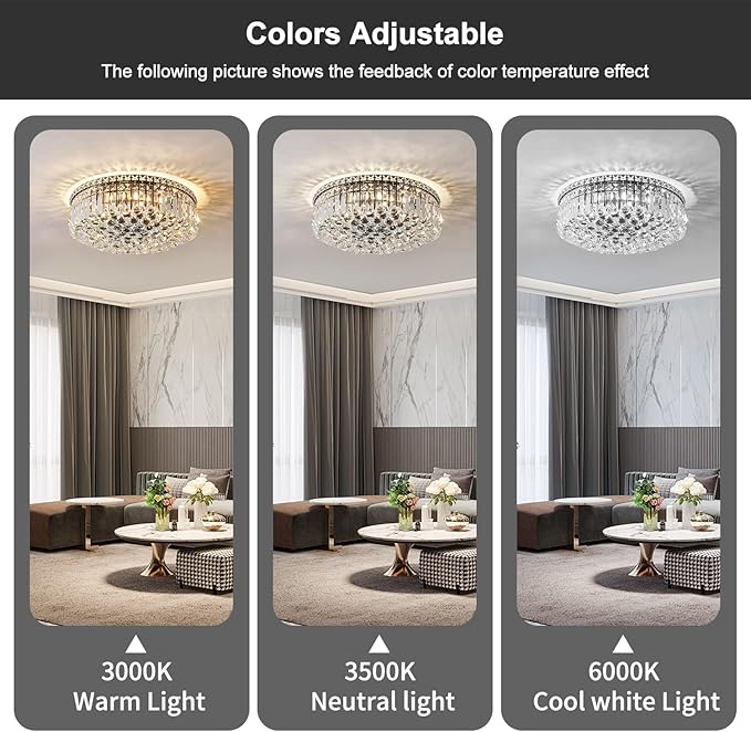 6-Lights Black Crystal Flush Mount Chandelier Light Fixture K9 Crystals Modern Ceiling Lights Elegant Pendant Lamp for Bedroom,Hallway,Bar,Living Room,Dining Room,H5.9 xW20 (Bulbs Not Included)