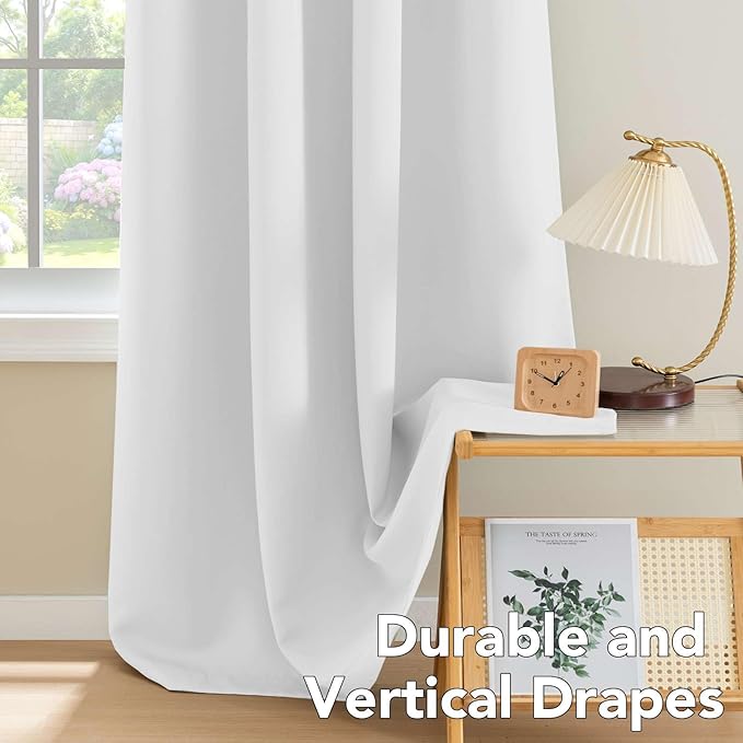 H.VERSAILTEX White Curtains 96 inches Long Window Treatment Panels/Drapes for Living Room Modern Design Grommet Curtain Panels for Dining Room, Set of 2
