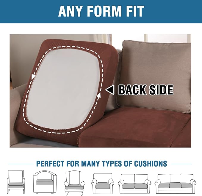 H.VERSAILTEX Velvet Stretch Couch Cushion Cover Plush Cushion Slipcover for Chair Loveseat Sofa Cushion Furniture Protector Seat Cushion Sofa Cover (3 Piece XL Sofa Cushion Covers, Burnt Brick)
