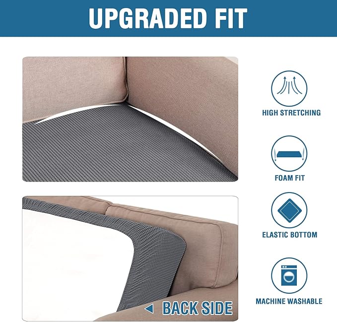 H.VERSAILTEX Super Stretch Individual Seat Cushion Covers Sofa Covers Couch Cushion Covers Slipcover Sets Thick Jacquard Textured Twill Fabric (1 Piece Loveseat Cushion Cover, Grey)