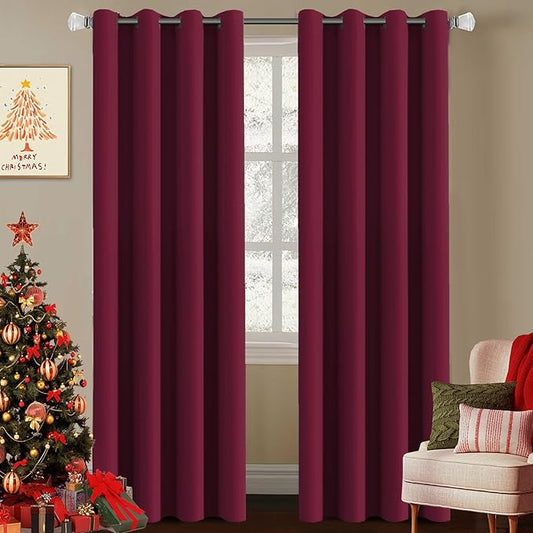 H.VERSAILTEX Curtains Ultra Sleep Well Microfiber Blackout Thermal Insulated Grommet Drapery Panels Energy Efficient Window Curtains/Drapes for Christmas (Set of 2, Burgundy, 52 x 96 Inch)