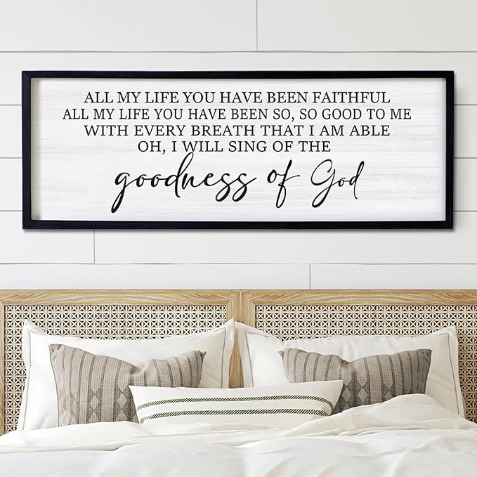 Goodness of God Framed Wall Art, 40''×15'' Positive Religious Black Bible Verse for Christian God Jesus Christ Prayer, Vintage Rustic Long Holy Catholic Scripture Decor