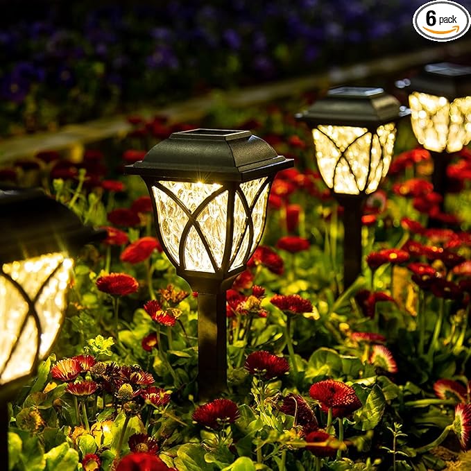 GIGALUMI Solar Lights Outdoor Waterproof, 6 Pack LED Solar Garden Lights, Outdoor Decorations, Garden Decor for Yard, Patio, Landscape, Planter, Walkway (Warm White)
