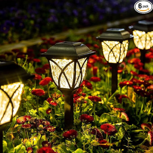 GIGALUMI Solar Lights Outdoor Waterproof, 6 Pack LED Solar Garden Lights, Outdoor Decorations, Garden Decor for Yard, Patio, Landscape, Planter, Walkway (Warm White)