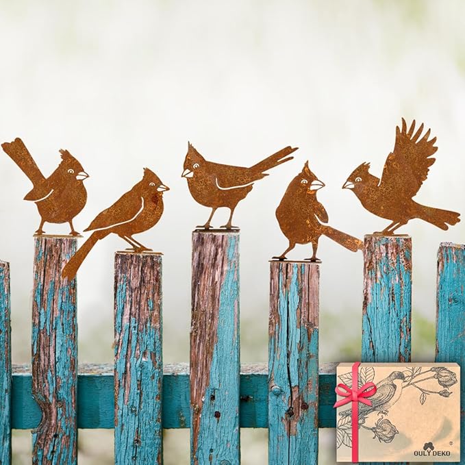 5PCS Rusty Birds Decoration, Garden Decor Spring Decorations Outdoor, Metal Birds Yard Decor Perfect Yard Art and Large Outdoor Ornaments, Cardinal Gifts，Metal Bird Silhouette Statues