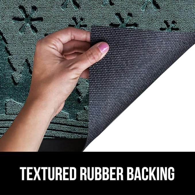 GORILLA GRIP 100% Waterproof All-Season WeatherMax Doormat, US Designed Natural Rubber, Stain and Fade Resistant, Low Profile Indoor Outdoor Door Mats, Easy Clean Patio Mat, 17x29, Green Snowscape