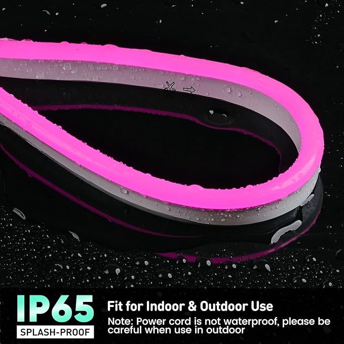 GZBtech Flexible LED Neon Rope Lights 16.4FT,AC 110-120V Waterproof Strip Light, 120LEDs/M Cuttable Connectable Neon Lighting for Indoor Outdoor Home Decor/Commercial Building Use-Pink 5M