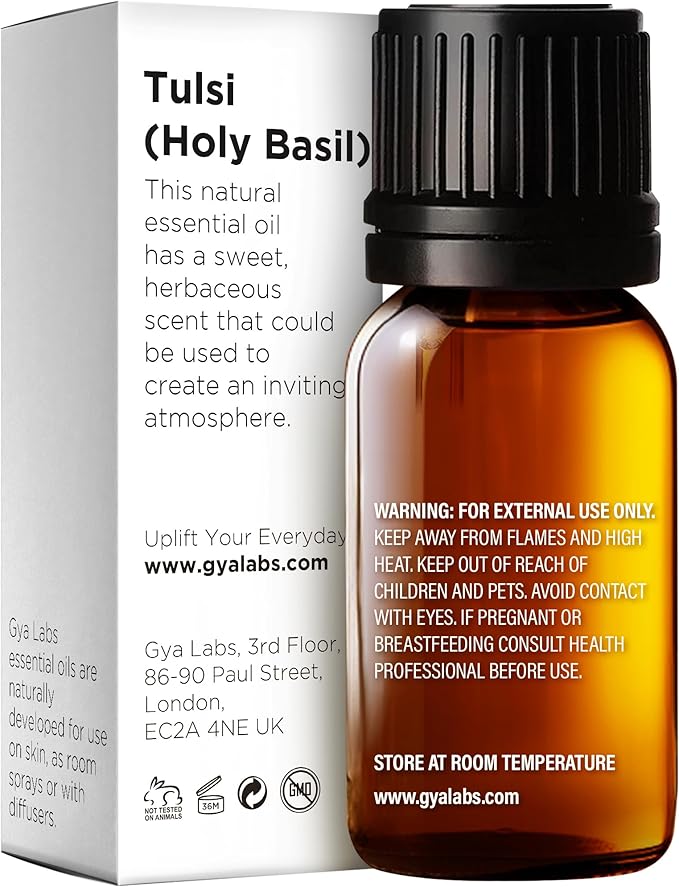 Gya Labs Holy Basil (Tulsi) Essential Oil - 0.34 Fl Oz - 100% Pure Natural Holy Basil Oil for Diffuser & Candle Making Scent