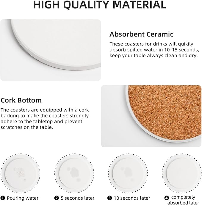 6 PCS Halloween Coasters with Metal Holder and Cork Base Ceramic Drink Coasters Absorbent Cup Mat Non-Slip for Home Kitchen Office Table Decor, 4 Inch Halloween 1