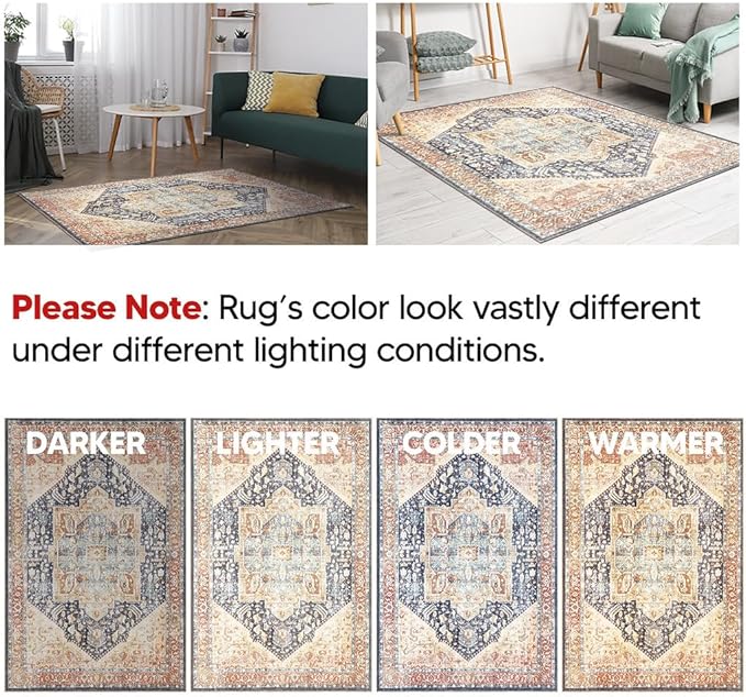 Keen Home Design 9x12 Rug - Machine Washable Area Rug with Non-Slip Backing, Ideal for Living Room, Dining Room, Bedroom - Vintage, Easy Clean, Durable, Low Pile Rug - (9' x 12')