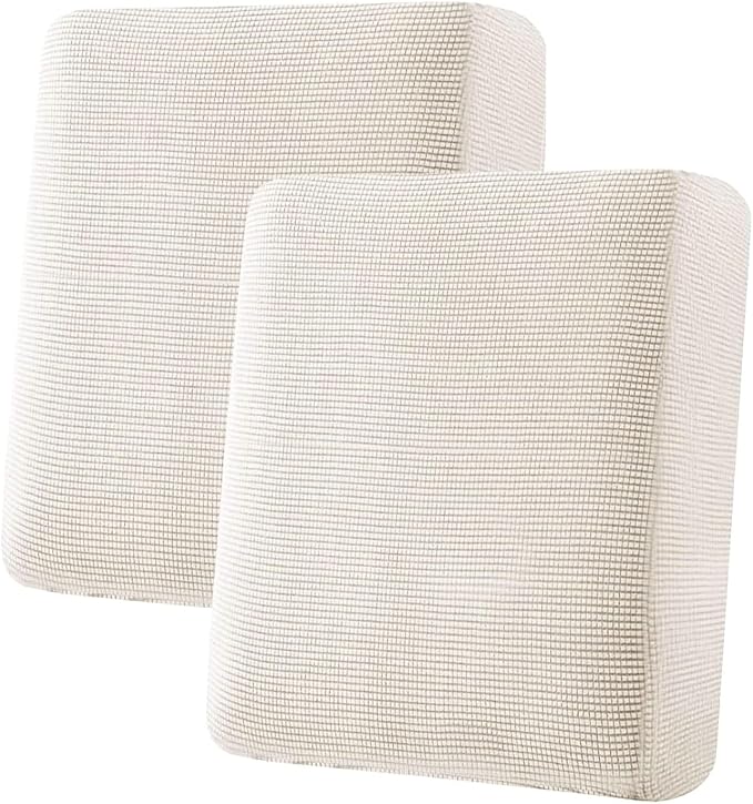 H.VERSAILTEX Super Stretch Individual Seat Cushion Covers Sofa Covers Couch Cushion Covers Slipcover Sets Thick Jacquard Textured Twill Fabric (2 Piece Medium Sofa Cushion Covers, Ivory)