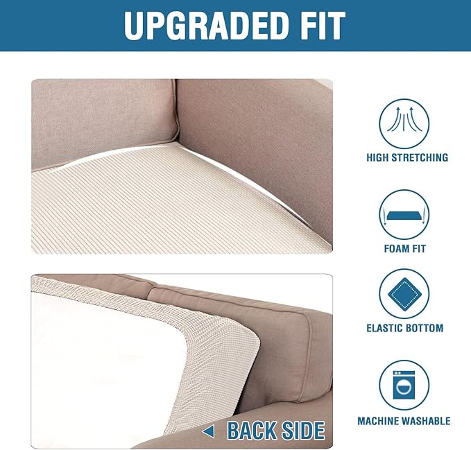 H.VERSAILTEX Super Stretch Individual Seat Cushion Covers Sofa Covers Couch Cushion Covers Slipcover Sets Thick Jacquard Textured Twill Fabric (1 Piece Chair Cushion Cover, Ivory)