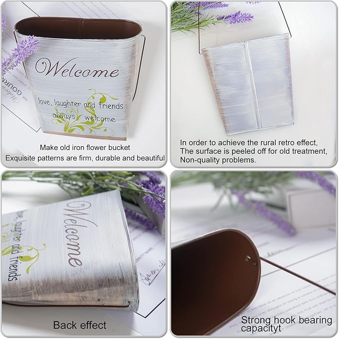 GDYOOSHOW 3Pcs 7.4" Tall Galvanized Metal Hanging Planter Rustic Wall Flower Bucket Echelon Wall Pot for Garden Balcony Indoor or Outdoor