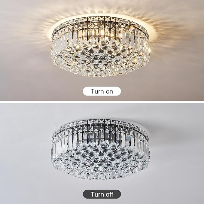 6-Lights Black Crystal Flush Mount Chandelier Light Fixture K9 Crystals Modern Ceiling Lights Elegant Pendant Lamp for Bedroom,Hallway,Bar,Living Room,Dining Room,H5.9 xW20 (Bulbs Not Included)