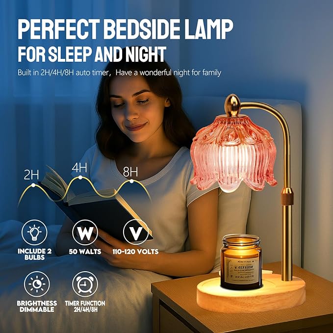 GEEZO Fragrance Candle Warmer Lamp，Electric Candle Warmer with Timer & Dimmer，Mom Christmas Birthday Gifts for Women, House Warming Gifts New Home Bedroom Decor