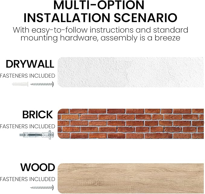 Fun Memories Floating Shelves for Wall, 48"x9.3" Rustic Solid Elm Wood Shelves, Heavy-Duty Wall Mounted Shelves with Invisible Brackets for Living Room, Bedroom, Kitchen, Natural Finish