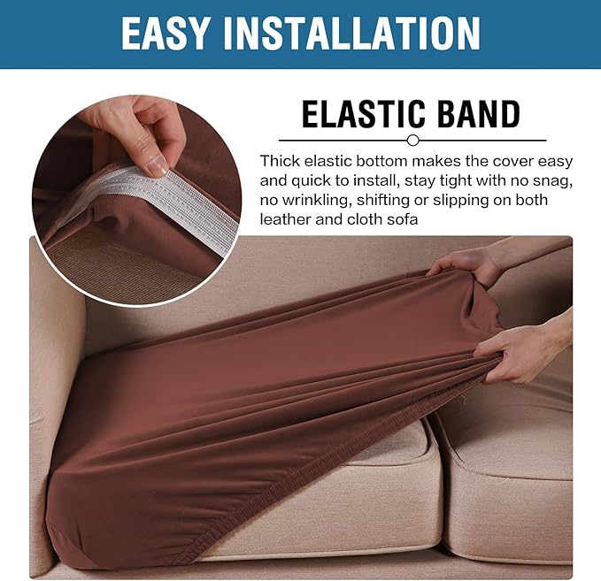 H.VERSAILTEX Velvet Stretch Couch Cushion Cover Plush Cushion Slipcover for Chair Loveseat Sofa Cushion Furniture Protector Seat Cushion Sofa Cover (3 Piece XL Sofa Cushion Covers, Burnt Brick)