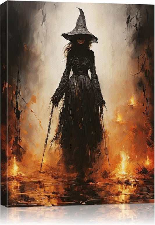 Halloween Canvas Wall Art - Vintage Witche Poster, Gothic Dark Academia Wall Decor, Spooky Halloween Decor for Living Room, Bedroom & Bathroom, Framed Fall Decorations Indoor