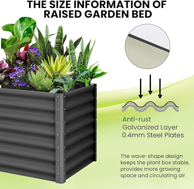 Galvanized Raised Garden Bed Outdoor, 2 Pcs 6x3x2FT Outdoor Large Planter Raised Beds Open Base with Safety Edge and Glove for Vegetables Flowers Ground Planter, Dark Gray