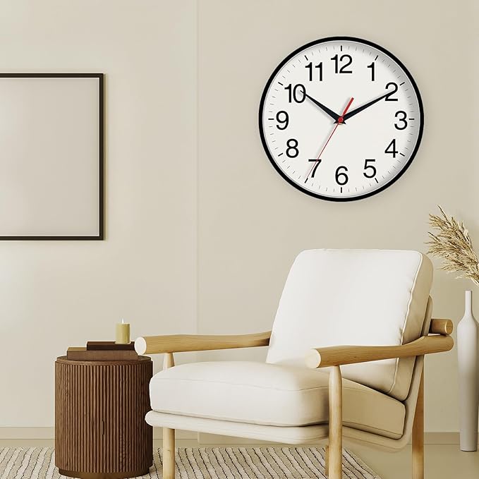 16 Inch Wall Clock, Large Wall Clocks Battery Operated, Big Silent Non-Ticking Analog Clock Decorative for Living Room, Office, Kitchen, Outdoor,Classroom, Bedroom, Bathroom, School(Black)