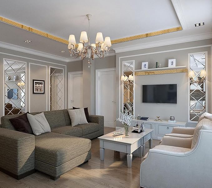 15 Pcs DIY Geometric Shape Acrylic Decorative Mirror Stickers Removable Adhesive Wall Mirror Décor for Living Room Home Background (Gold,3.15 * 7.87inches)