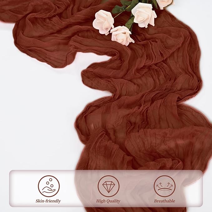 20 Pack Terracotta Cheesecloth Table Runner 10FT Boho Rustic Cheese Cloth Table Runner for Wedding 20 x 120 Inch Long Bridal Shower Baby Shower Gauze Fabric Sheer Birthday Party Table Decorations