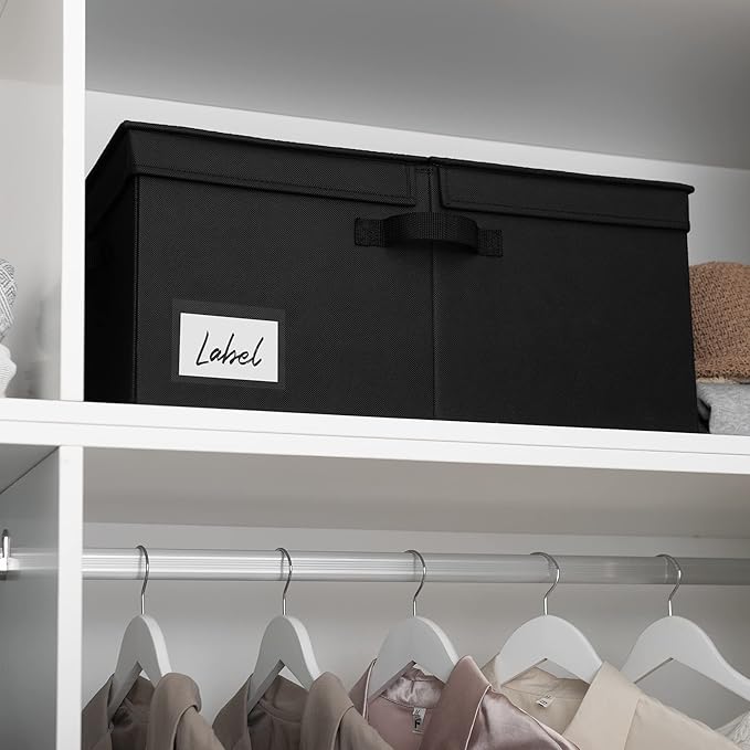 GRANNY SAYS Fabric Storage Bin with Lid, Linen Closet Organizers and Storage Baskets, Large Storage Box, Clothes Bins for Closet Organizing, Jumbo, Black, 1-Pack