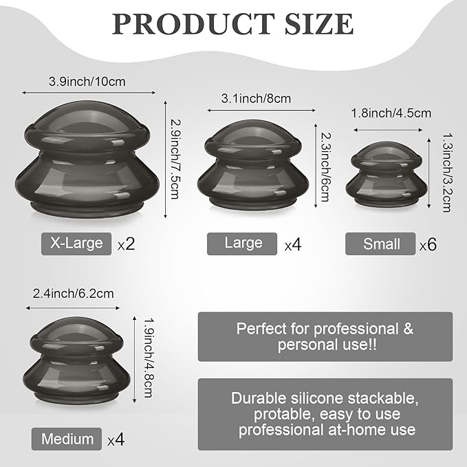 Geiserailie 16 Pcs 4 Sizes Cupping Therapy Set Silicone Cupping Massage Cups Professional Chinese Therapy Cup Vacuum for Body Muscle Nerve(Onyx)