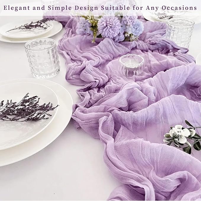 20 Pack Lilac Cheesecloth Table Runner 10FT Rustic Gauze Cheese Cloth Table Runner for Wedding 20 x 120 Inch Long Bridal Baby Shower Table Decor Boho Fabric Sheer Birthday Party Table Decorations