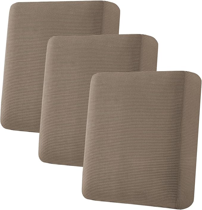 H.VERSAILTEX Super Stretch Individual Seat Cushion Covers Sofa Covers Couch Slipcover Sets Thick Jacquard Textured Twill Fabric (3 Piece Sofa Cushion Covers, Macchiato)