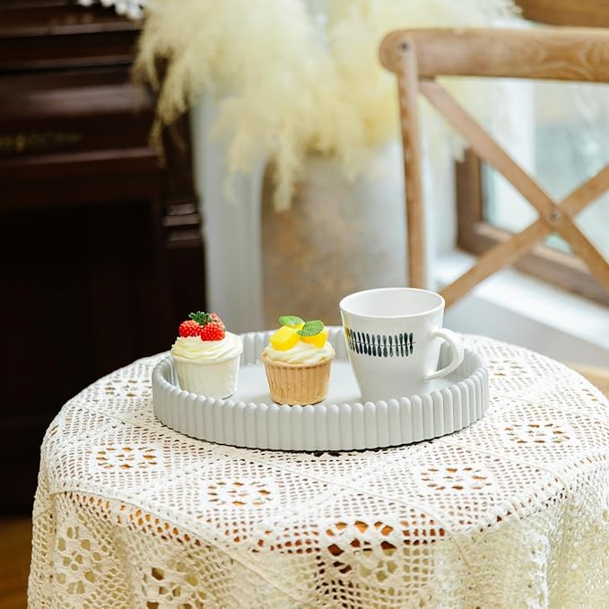 11.8in Decorative Tray for Coffee Table Decor- Modern Oval Concrete Tray for Home Decor- Minimalist Handcrafted Centerpieces Tray for Living Room, Kitchen Dining Table, Entryway (Gray)