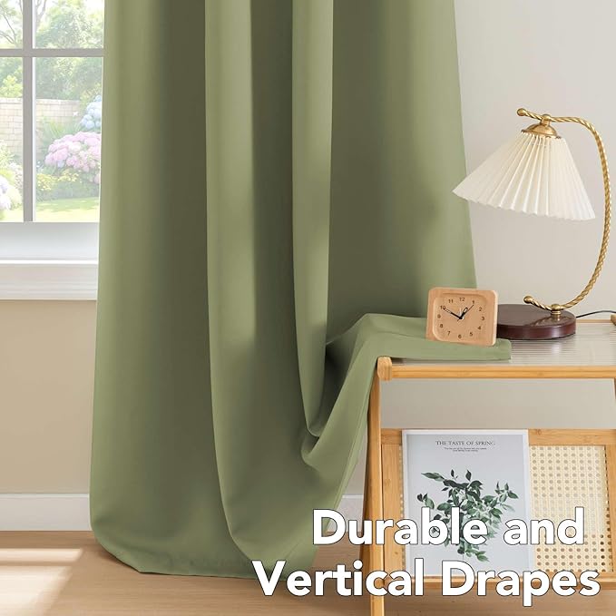 H.VERSAILTEX Blackout Curtains for Bedroom Thermal Insulated Room Darkening Living Room Curtains 72 Inch Long Grommet Privacy Protection Window Curtain Panels/Drapes for Nursery, 2 Panels, Sage