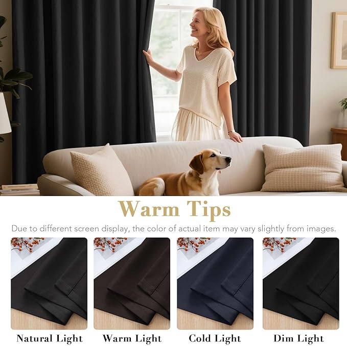 H.VERSAILTEX Thermal Insulated Blackout Curtains Window Panel Drapes - 2 Panels Set-52x72 Inch with Gun Metal Color Grommet Top (Jet Black)