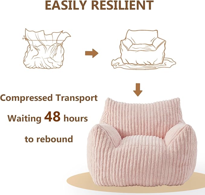 Giant Bean Bag Chairs for Adults Teens, Large Bean Bag Sofa Chairs with Filling Comfy Fuzzy BeanBag Chair with Armrests for Bedroom Living Room Reading