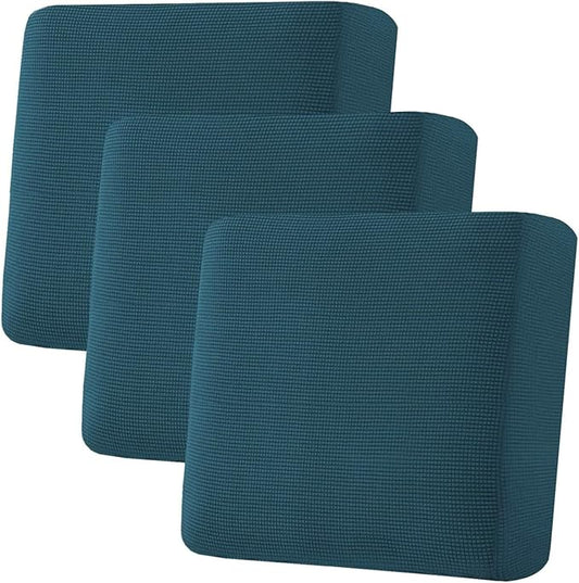 H.VERSAILTEX Super Stretch Individual Seat Cushion Covers - Sofa & Couch Cushion Slipcover Sets - Thick Jacquard Textured Twill Fabric (3 Piece XL Sofa Cushion Covers, Deep Teal)