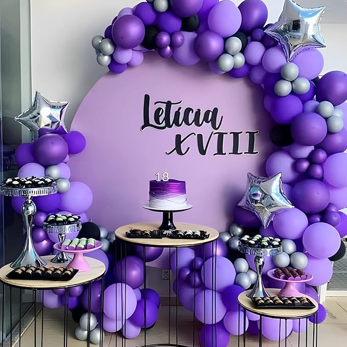130pcs Dark Purple Balloons Different Sizes 18" 12" 10" 5" Party Latex Balloons for Birthday Halloween Graduation Baby Shower Anniversary Party Decorations