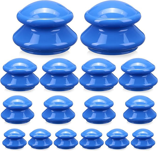 Geiserailie 16 Pcs 4 Sizes Cupping Therapy Set Silicone Cupping Massage Cups Professional Chinese Therapy Cup Vacuum for Body Muscle Nerve(Dark Blue)