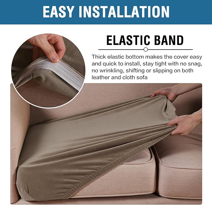 H.VERSAILTEX Velvet Stretch Couch Cushion Cover Plush Cushion Slipcover for Chair Loveseat Sofa Cushion Furniture Protector Seat Cushion Sofa Cover (3 Piece Sofa Cushion Covers, Mocha)