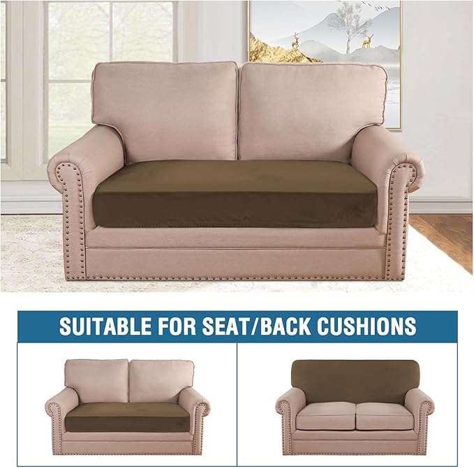 H.VERSAILTEX Velvet Stretch Individual Cushion Cover Plush Cushion Slipcover for Loveseat Sofa Furniture Protector Seat Cushion Sofa Cover (1 Piece Loveseat Cushion Cover, Bronze Brown)