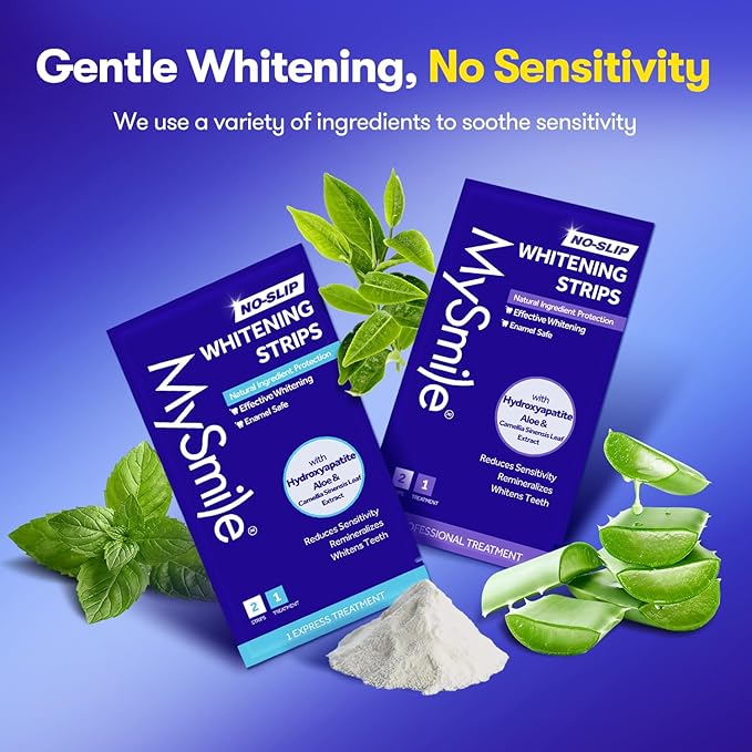 MySmile Teeth Whitening Strips 7 Treatments Kit, Hydroxyapatite-Infuse White Strips, Non-Sensitive Teeth Whitening with Soothing Natural Ingredients, Enamel-Safe, Residue-Free, Non-Slip(14 Count)