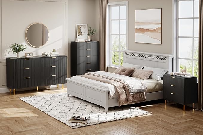 GAOMON 6 Drawer Dresser, Wood Chest of Drawers Organizer Storage with Gold Handle, Large Storage Cabinet, Modern Design Dresser for Bedroom, Living Room, Closet, Hallway, Entryway, Black