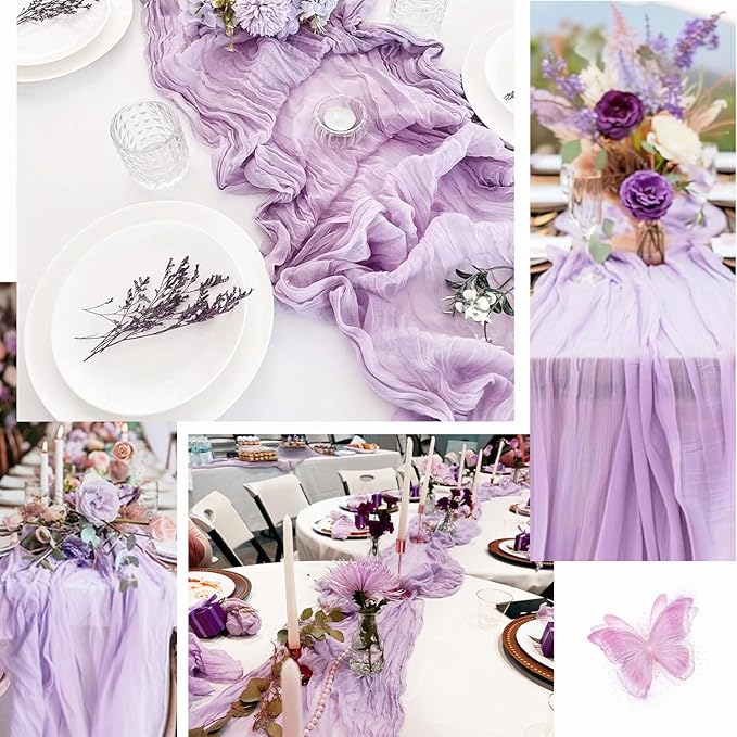 20 Pack Lilac Cheesecloth Table Runner 10FT Rustic Gauze Cheese Cloth Table Runner for Wedding 20 x 120 Inch Long Bridal Baby Shower Table Decor Boho Fabric Sheer Birthday Party Table Decorations