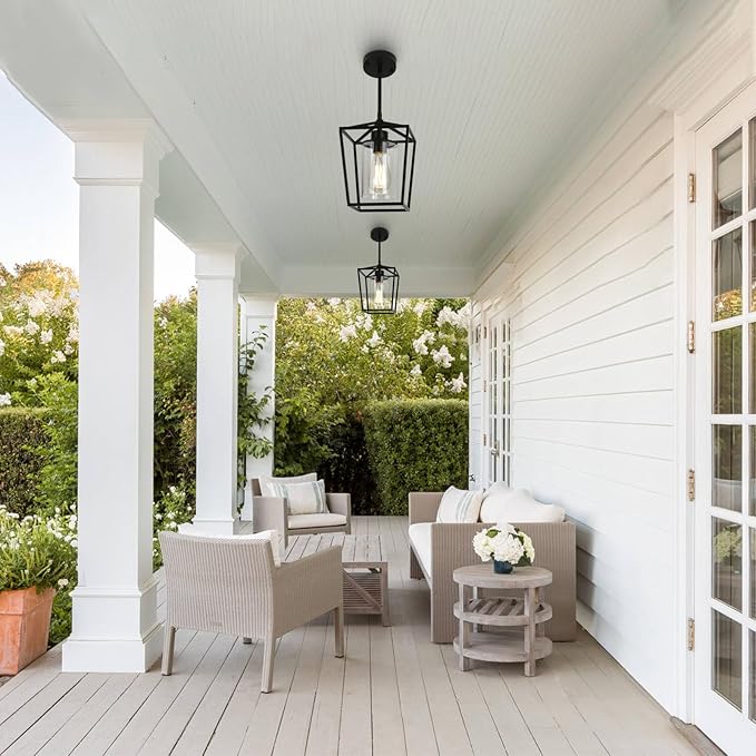 2 Pack 1-Light Black Pendant Lights for Kitchen Island, Farmhouse Metal Pendant Light Iron Cage Hanging Light Fixtures with Clear Glass Shade for Dining Room, Entryway, Hallway, Foyer