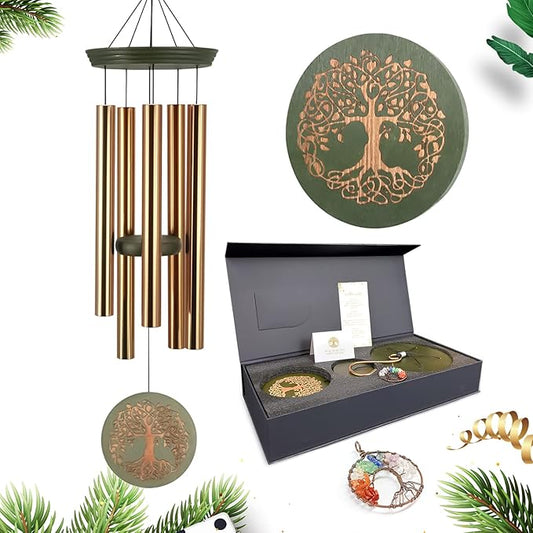 Gifts for Mom & Grandma - Outdoor Wind Chimes with Engraved Tree of Life, Large Patio Hanging Decor for Garden, Yard, Christmas, Anniversary Celebrations